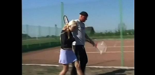  Young blonde bimbo Joelle lowered the boom on her boyfriend to play tennis with her ancle injury thought he had paid court occupation and all required equipment